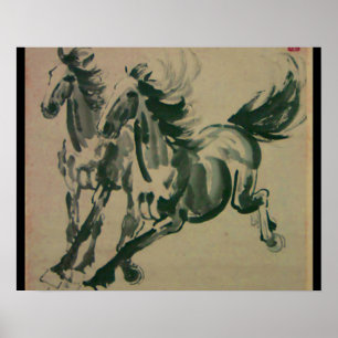 Póster Pintura china de dos caballos