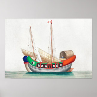 Póster Pintura china de época de un barco