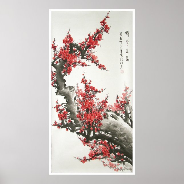 Póster Pintura china de flores de cerezo (huella digital) (Frente)