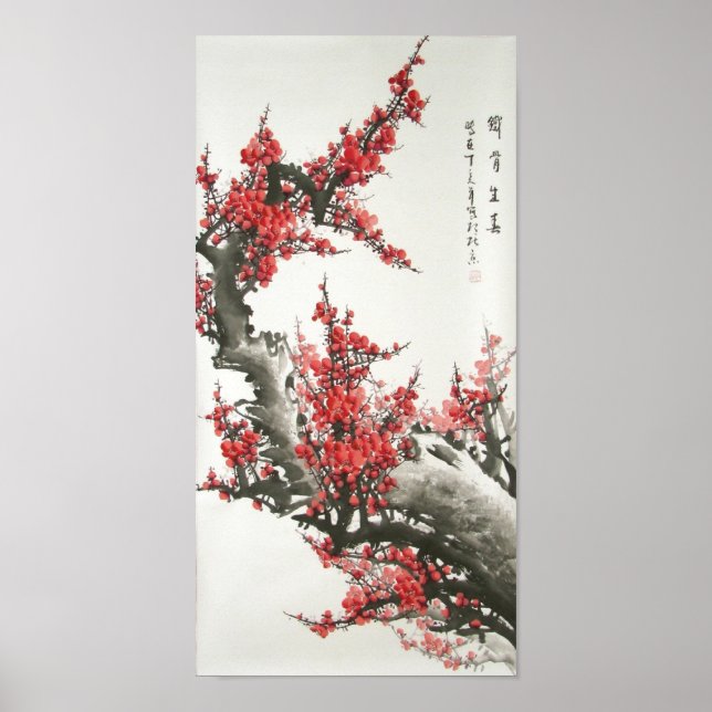 Póster Pintura china de flores de cerezo (huella digital) (Frente)