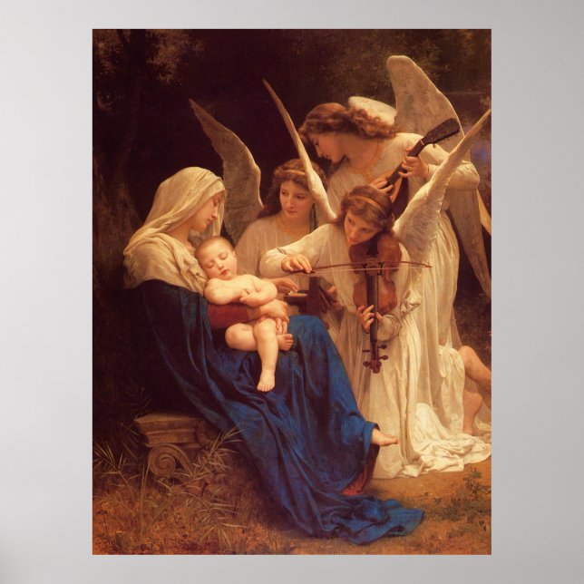 Póster Pintura clásica de Bouguereau: Canción de los ánge (Frente)