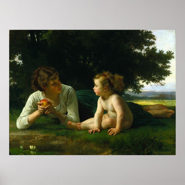 Póster Pintura clásica de Bouguereau: Tentación (1880) (Frente)