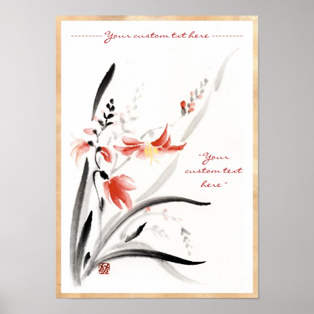 Póster Pintura clásica de flores de tinta china sumi-e (Frente)