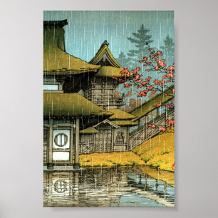 Póster Pintura clásica de templo japonés
