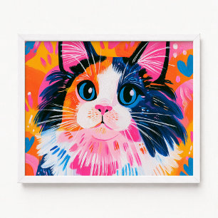 Póster Pintura colorida de gato Maine Coon rosa y naranja
