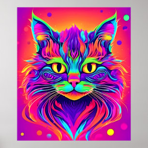 Póster Pintura colorida de la cabeza del gato