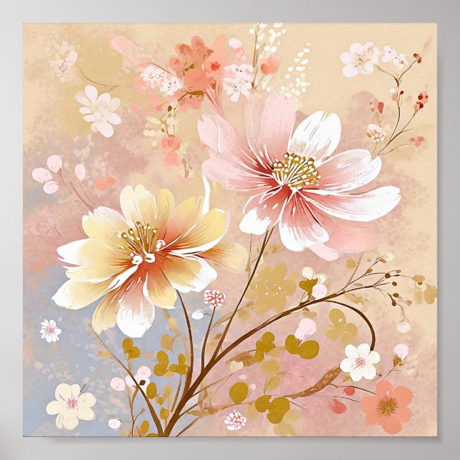 Póster pintura con flores rosa y amarillo bonito (Frente)