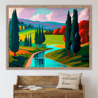Póster Pintura contemporánea del paisaje rural