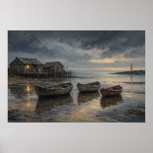Pintura costera del puerto de Lamplight