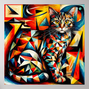 Póster Pintura Cubista Abstracta de Gato
