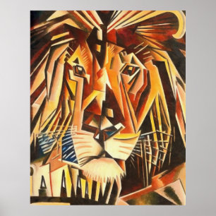 Póster Pintura Cubista Moderna De Cabeza De León