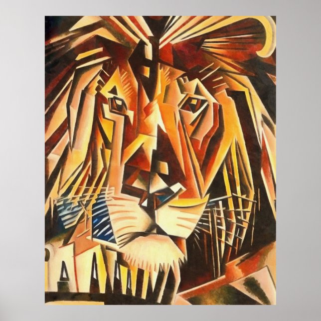 Póster Pintura Cubista Moderna De Cabeza De León (Frente)