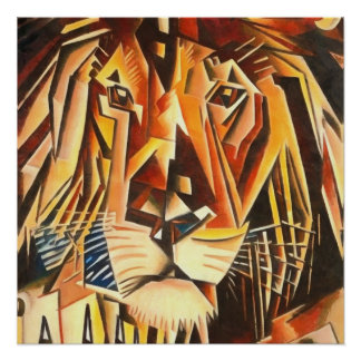 Póster Pintura Cubista Moderna De Cabeza De León