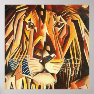 Póster Pintura Cubista Moderna De Cabeza De León