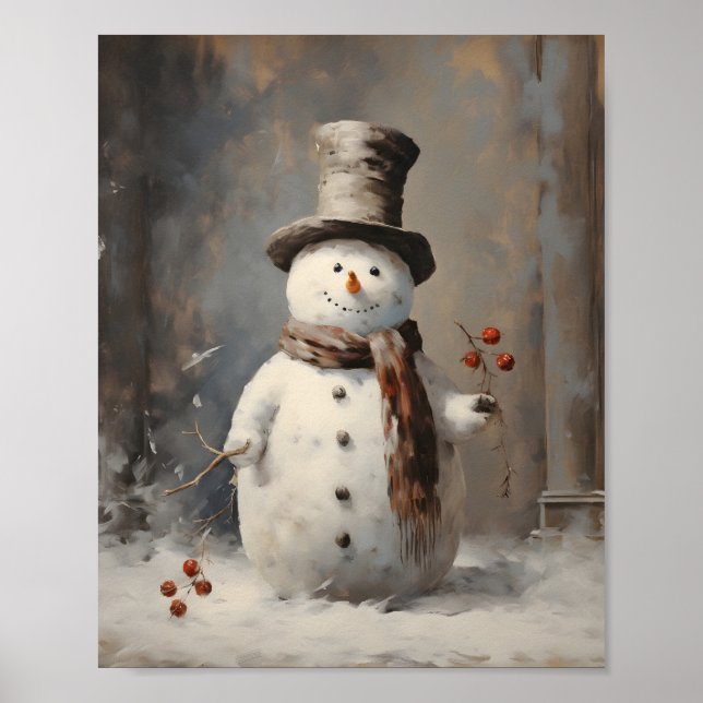 Póster Pintura De Aceite Antiguo De Un Hombre De Nieve Co (Frente)