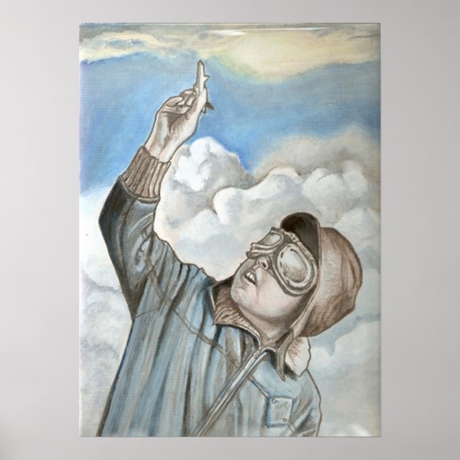 Póster Pintura de aceite de aviador nostálgico (Frente)
