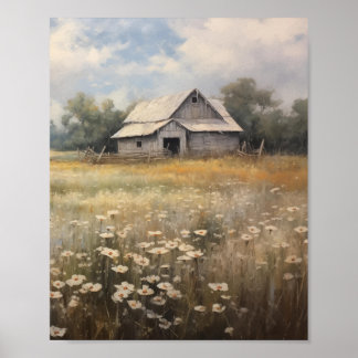 Póster Pintura de aceite de campo de flores silvestres