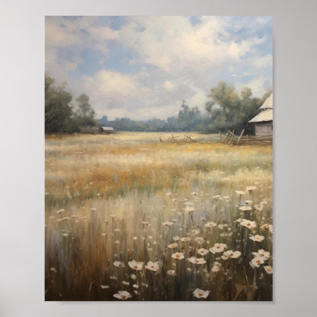 Póster Pintura de aceite de campo de flores silvestres (Frente)