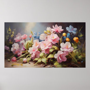 Póster Pintura de aceite de flores de primavera