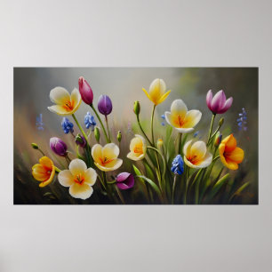 Póster Pintura de aceite de flores de primavera