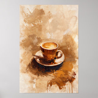 Póster Pintura de aceite de la Copa de Café Marrón minima