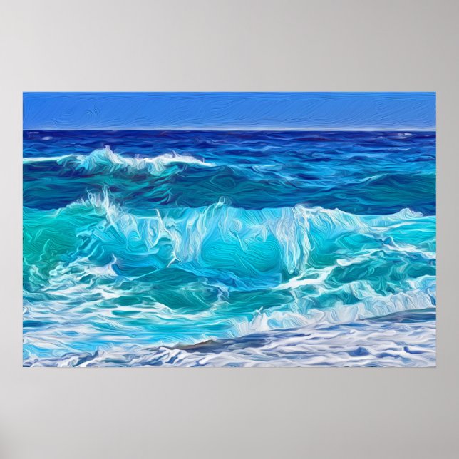 Póster Pintura de aceite de olas oceánicas (Frente)