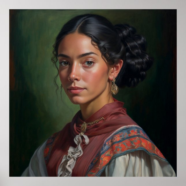 Póster Pintura de aceite de retrato de mujer boliviana (Frente)