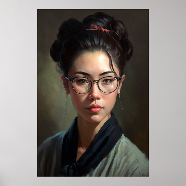 Póster Pintura de aceite de retrato de mujer japonesa (Frente)