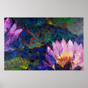 Póster Pintura de aceite de una hermosa flor de loto