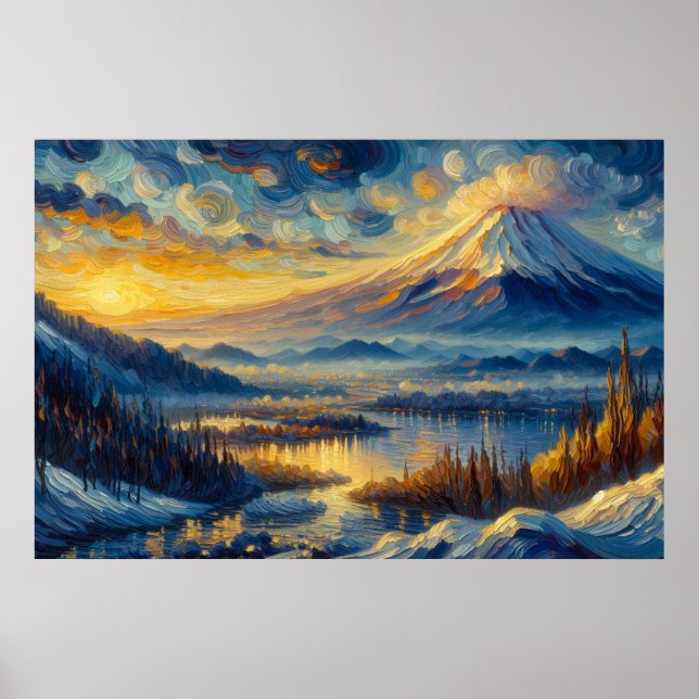 Póster Pintura de aceite del Monte Fuji (Frente)