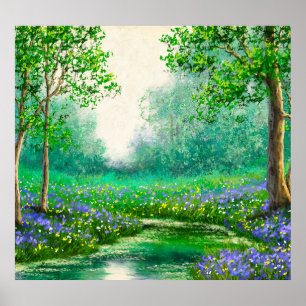 Póster Pintura de aceite en el paisaje de primavera, bosq