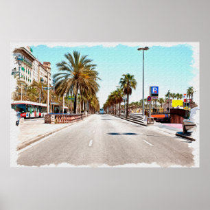 Póster Pintura de aceite. Imitación. Ilustración. Calle a