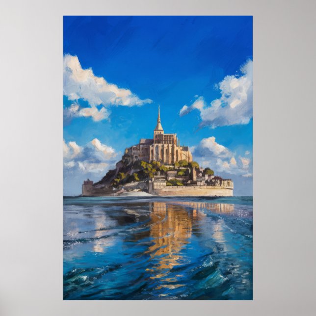Póster Pintura de aceite Mont Saint-Michel a plena luz de (Frente)