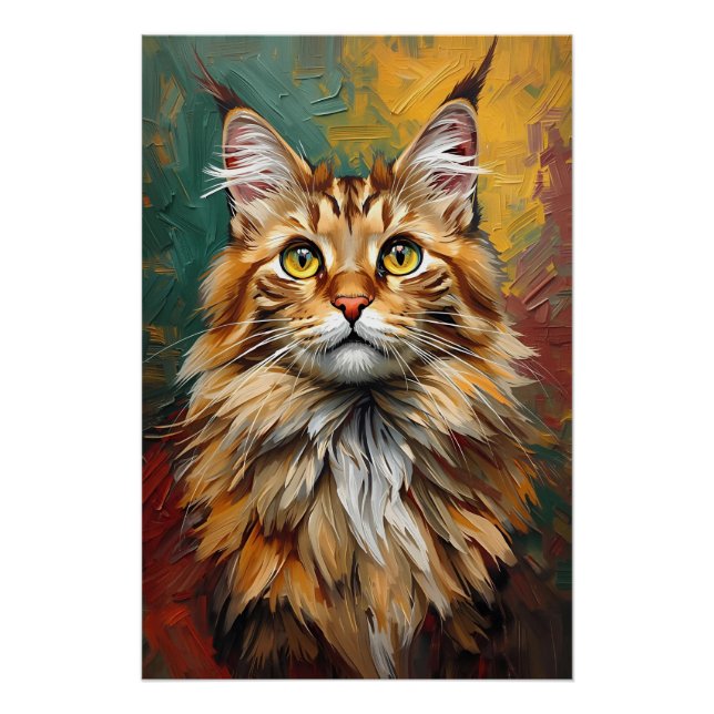 Póster Pintura de aceite vibrante con retrato de gato de  (Anverso)