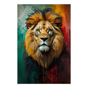Póster Pintura de aceite vibrante con retrato de león rea
