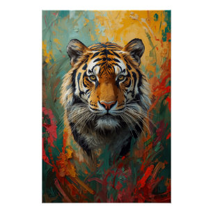 Póster Pintura de aceite vibrante con retrato de tigre ar