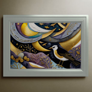 Póster Pintura de acuarela abstracta de aves 3:2