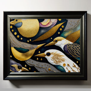 Póster Pintura de acuarela abstracta de aves 5:4
