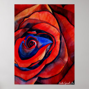 Póster Pintura de acuarela abstracta de rosa rojo macro