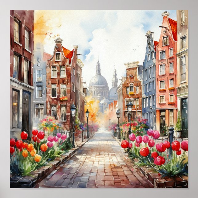 Póster Pintura de acuarela de Amsterdam Netherlands (Frente)