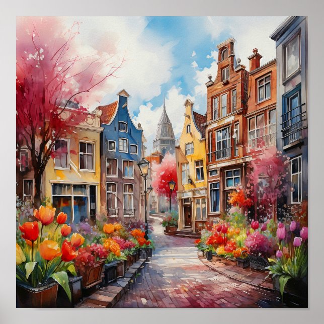 Póster Pintura de acuarela de Amsterdam Netherlands (Frente)