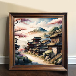 Póster Pintura de acuarela de antigua aldea japonesa