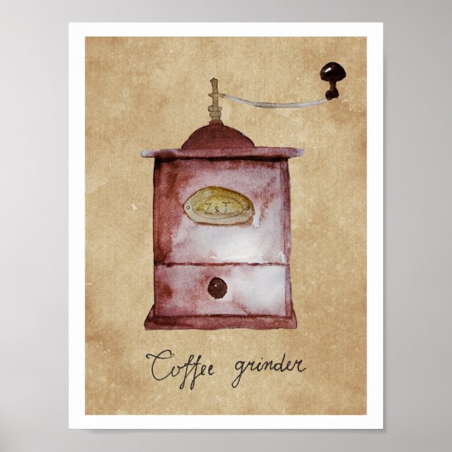 Póster Pintura de acuarela de café de época (Frente)