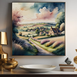 Póster Pintura de acuarela de campiña inglesa