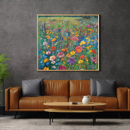 Póster Pintura de acuarela de campo de flores silvestres