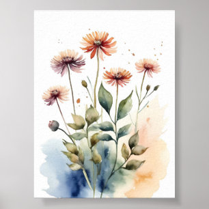 Póster Pintura de acuarela de flores