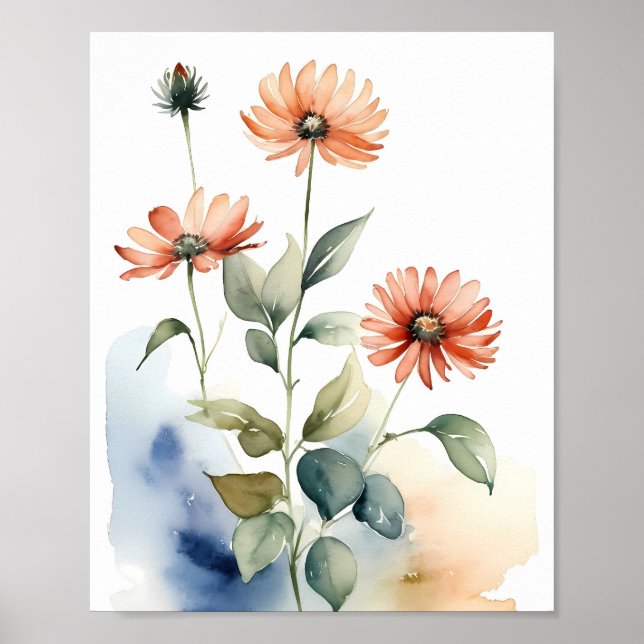 Póster Pintura de acuarela de flores (Frente)