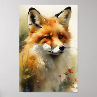 Póster Pintura de acuarela de Fox, generación de ai