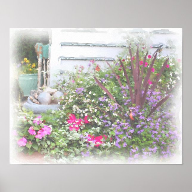 Póster Pintura de acuarela de jardín de flores trasero (Frente)