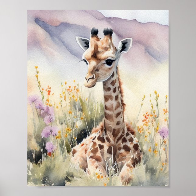 Póster Pintura de acuarela de jirafa (Frente)
